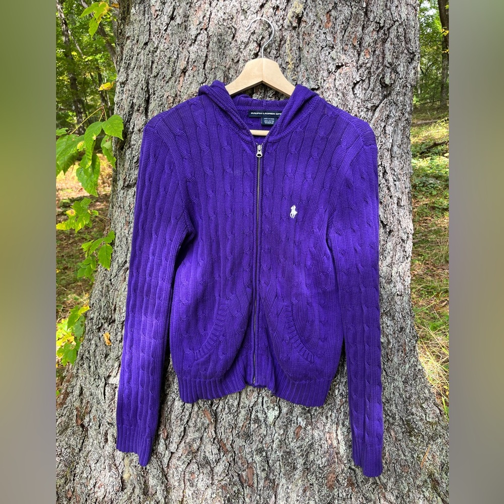 Ralph Lauren Sport Y2K Cable Knit Zip-Up Sweater Hoodie  | Medium